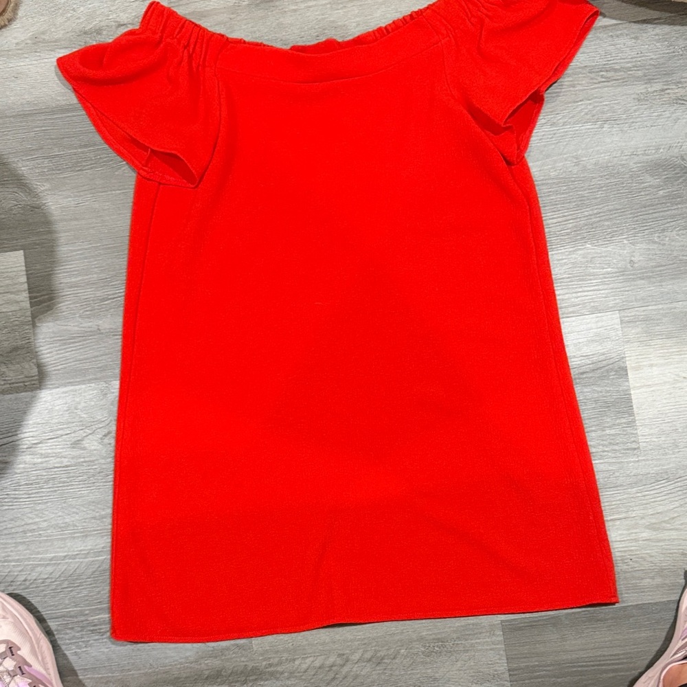 Bright Red Off-Shoulder Ruffle Sleeve dress